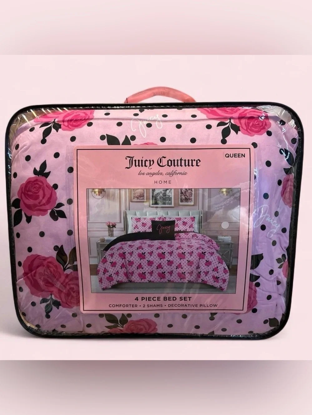 Juicy Couture Pink and Black Floral 4-Piece Comforter Set